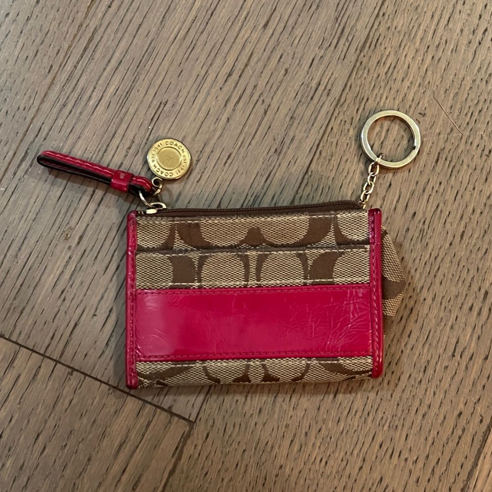 Coach Fuscia Pink and Brown Logo Card Wallet